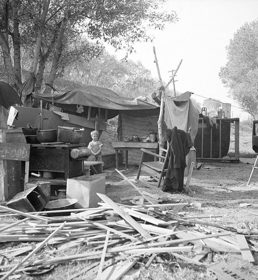 Destitute family. American River camp, Sacramento, California