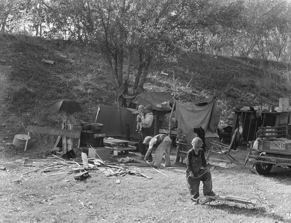 Destitute family. American River camp. Five children aged two to seventeen. Near Sacramento California