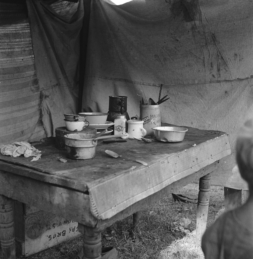 Food supply of migrant family. American River camp near Sacramento, California