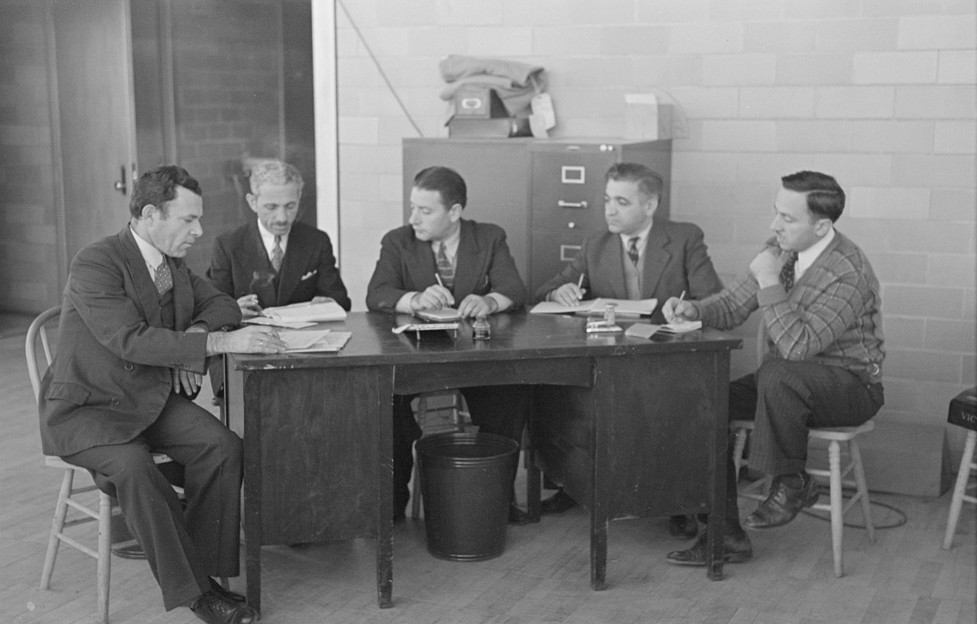 A meeting of the industrial committee, Jersey Homesteads Hightstown, New Jersey nov. 1936 russell lee