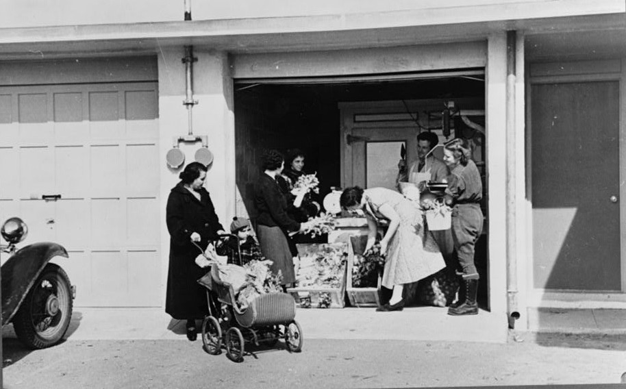 Consumer's cooperative. which they expect to enlarge as the colony grows. This picture shows manager, Nathan Dubin, doing a flourishing business in his temporary store.