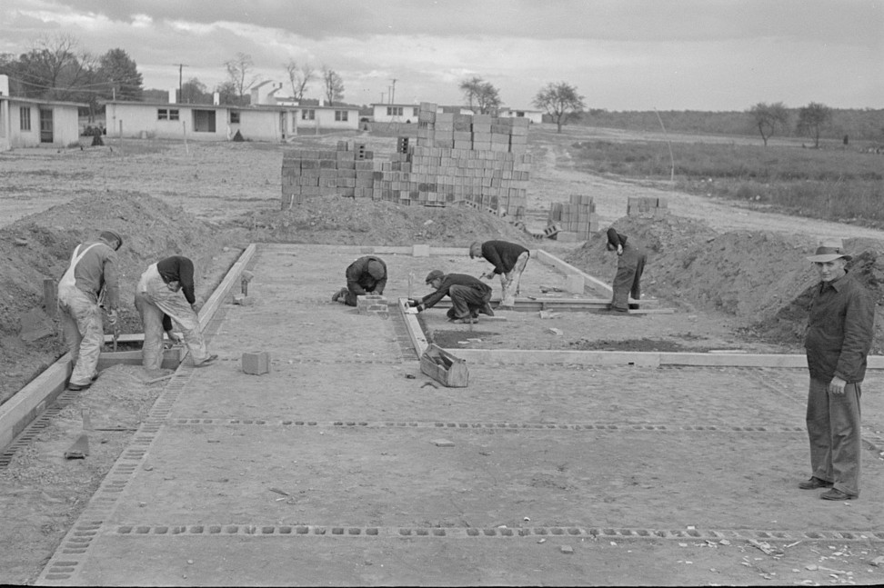 Laying foundation in construction of houses, Hightstown, New Jersey nov. 1936 russ