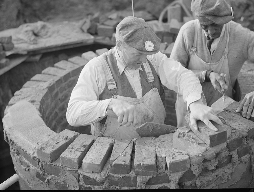 Stone masons at work at Hightstown, New Jersey carl mydans nov. 1935