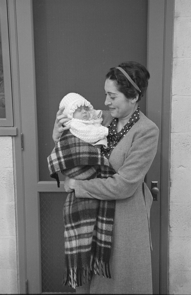 The first baby born, early in October 1936. She is the daughter of Mr. and Mrs. Philip Goldstein, who were moved into the colony July 10, 1936 Nov. 1936 russ