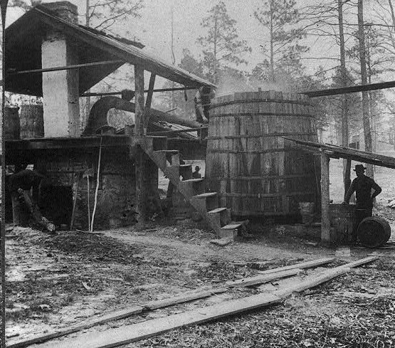 1903 Distilling turpentine from the crude resin in the pine forests of North Carolina