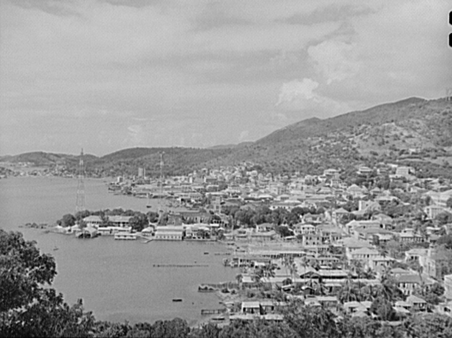 Charlotte Amalie, seen from Bluebeard's Castle Hotel. Saint Thomas, Virgin Islands by photographer Jack Delano Dec. 1941