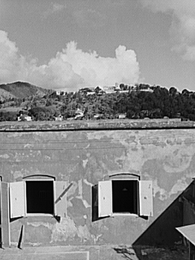 View of Bluebeard's castle on distant hill