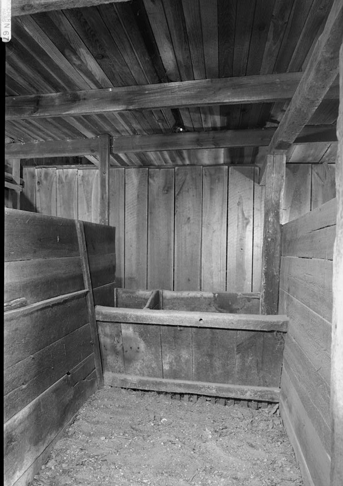 INTERIOR VIEW OF FEED TROUGH OF BARN STALL - Coffren House, Barn-Shed
