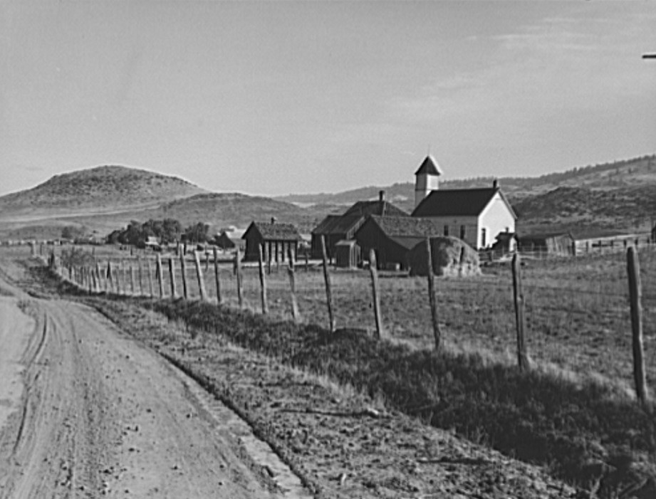 Entering Ola, Gem County, Idaho. Voting farmers in Squaw Creek Valley number 185, town population about 30