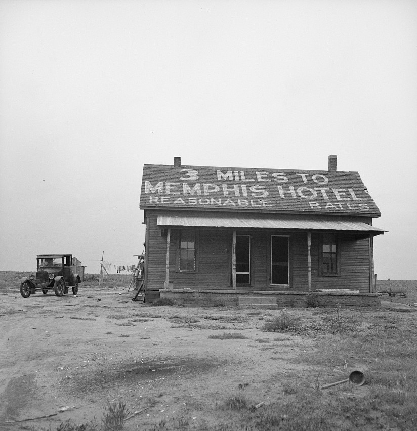 The tractor driver (#16949) gets a dollar a day, this house to live in, and a cow to milk for working ten to eleven and a half hours daily. Three miles from Memphis, Texas by dorothea lange June 1937