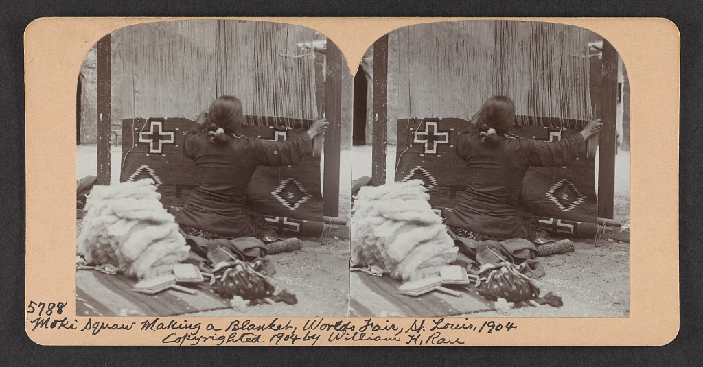 Moki squaw making a blanket, World's Fair, St. Louis, 1904