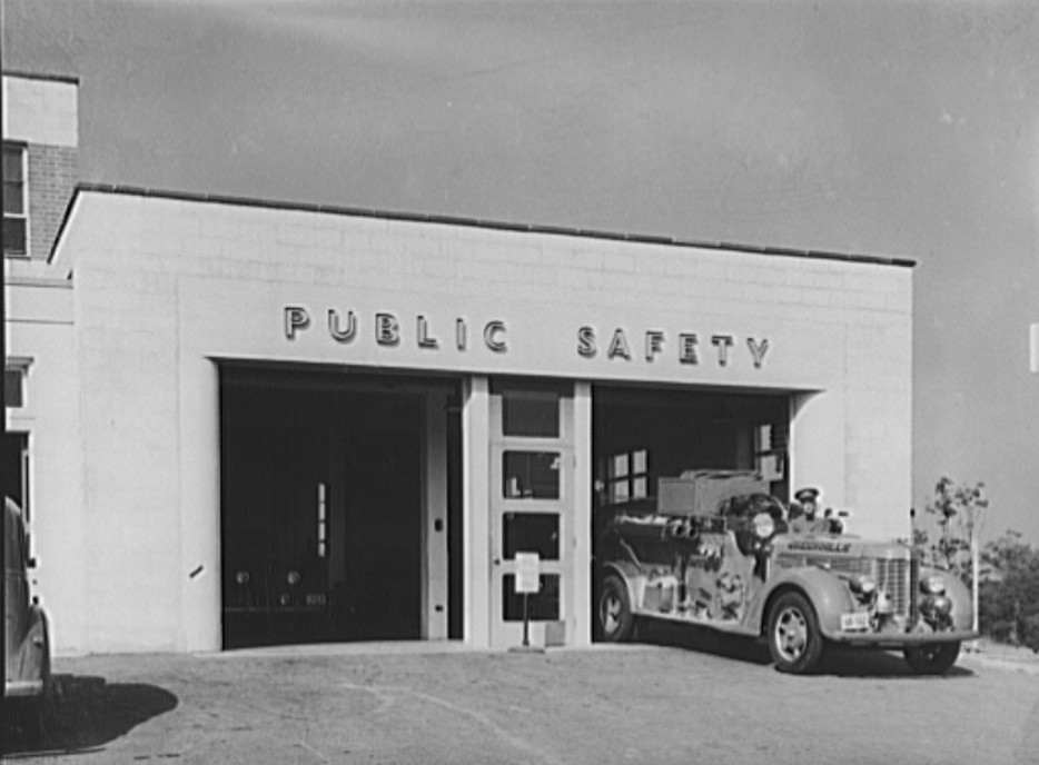 Fire Station at Greenhills, Ohio, October 1938 by photographer John Vachon