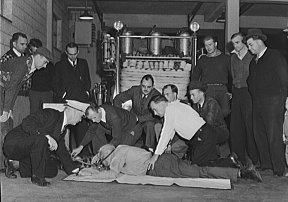 First Aid class for volunteers of Fire Dept. at Greenhills, Ohio by John Vachon October 1939