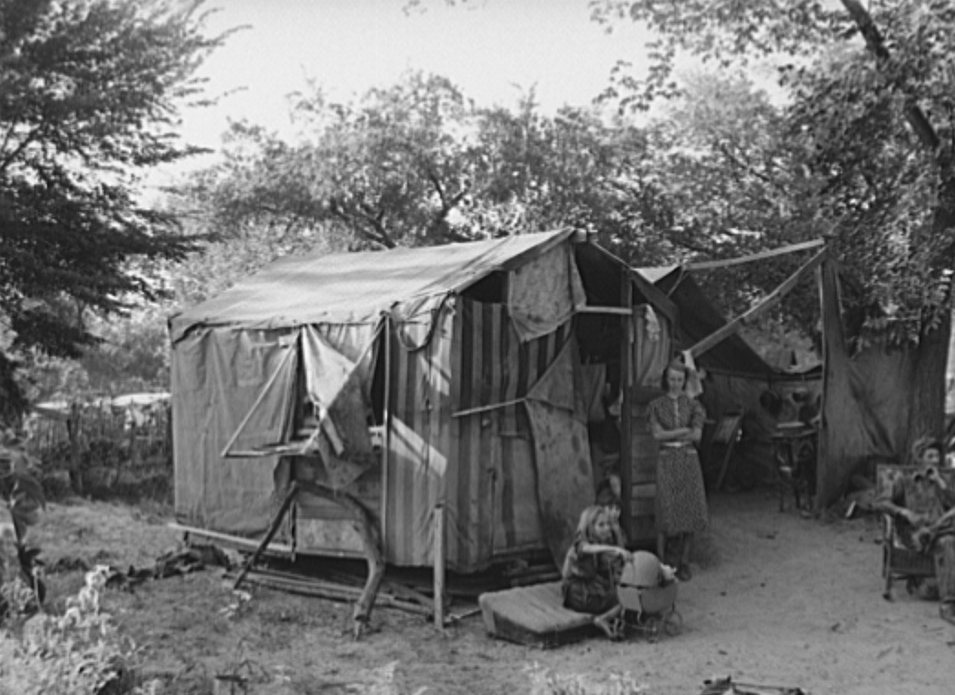 Tent home of family living in community camp. Oklahoma City, Oklahoma